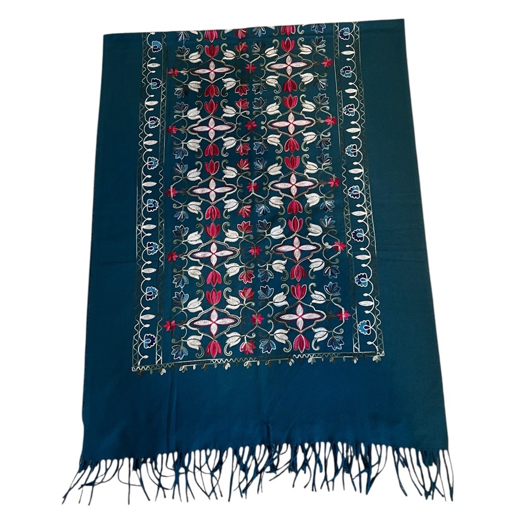 Women's Teal floral Fringe Blanket scarf
